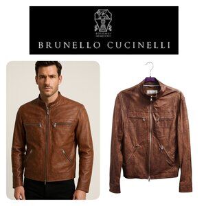 Brunello Cucinelli Riders Real Leather Jacket Brown Size S